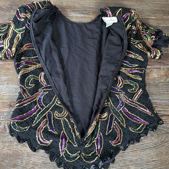 Vintage Lawrence Kazar sequined beaded silk top GVC size M - Picture 11 of 12